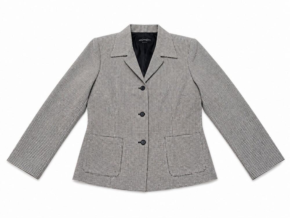 Requirements Women’s Medium Black White Check Blazer Career Jacket Button Front